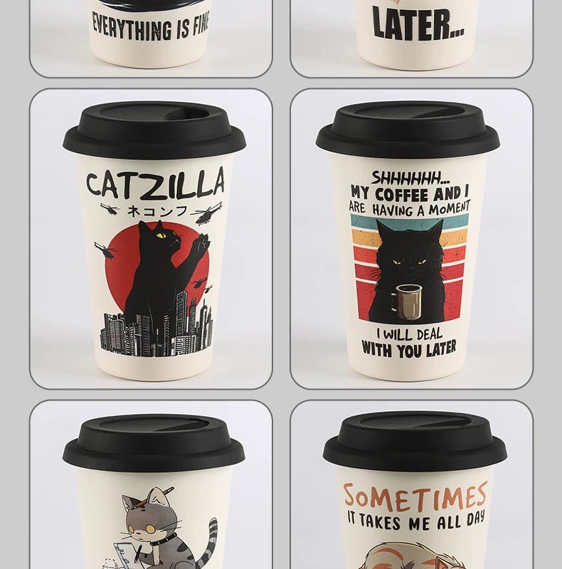 Funny Cat Travel Coffee Cups – Reusable Eco Mugs with Lids