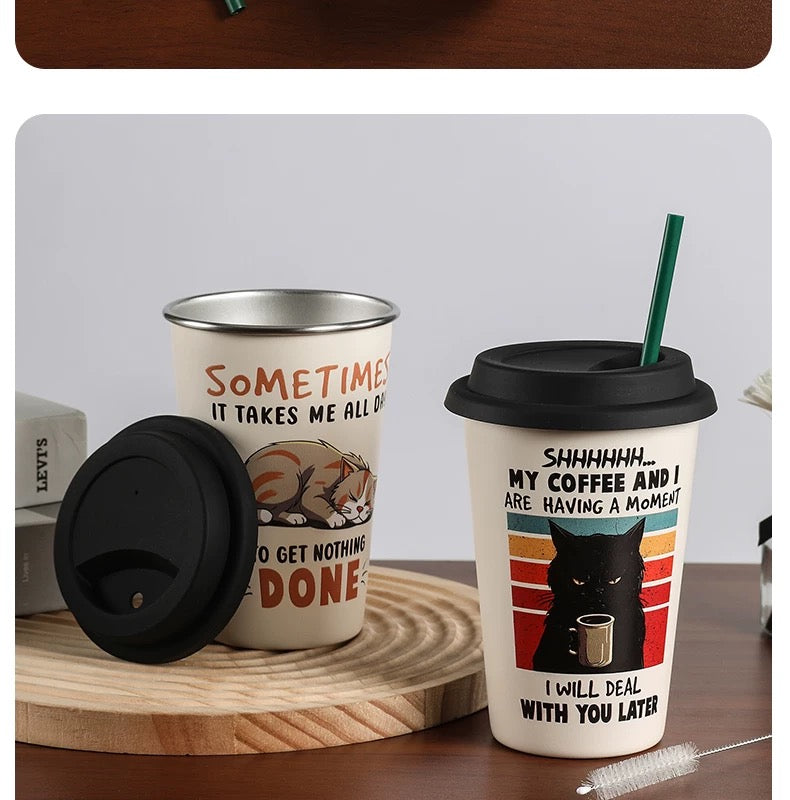 Funny Cat Travel Coffee Cups – Reusable Eco Mugs with Lids