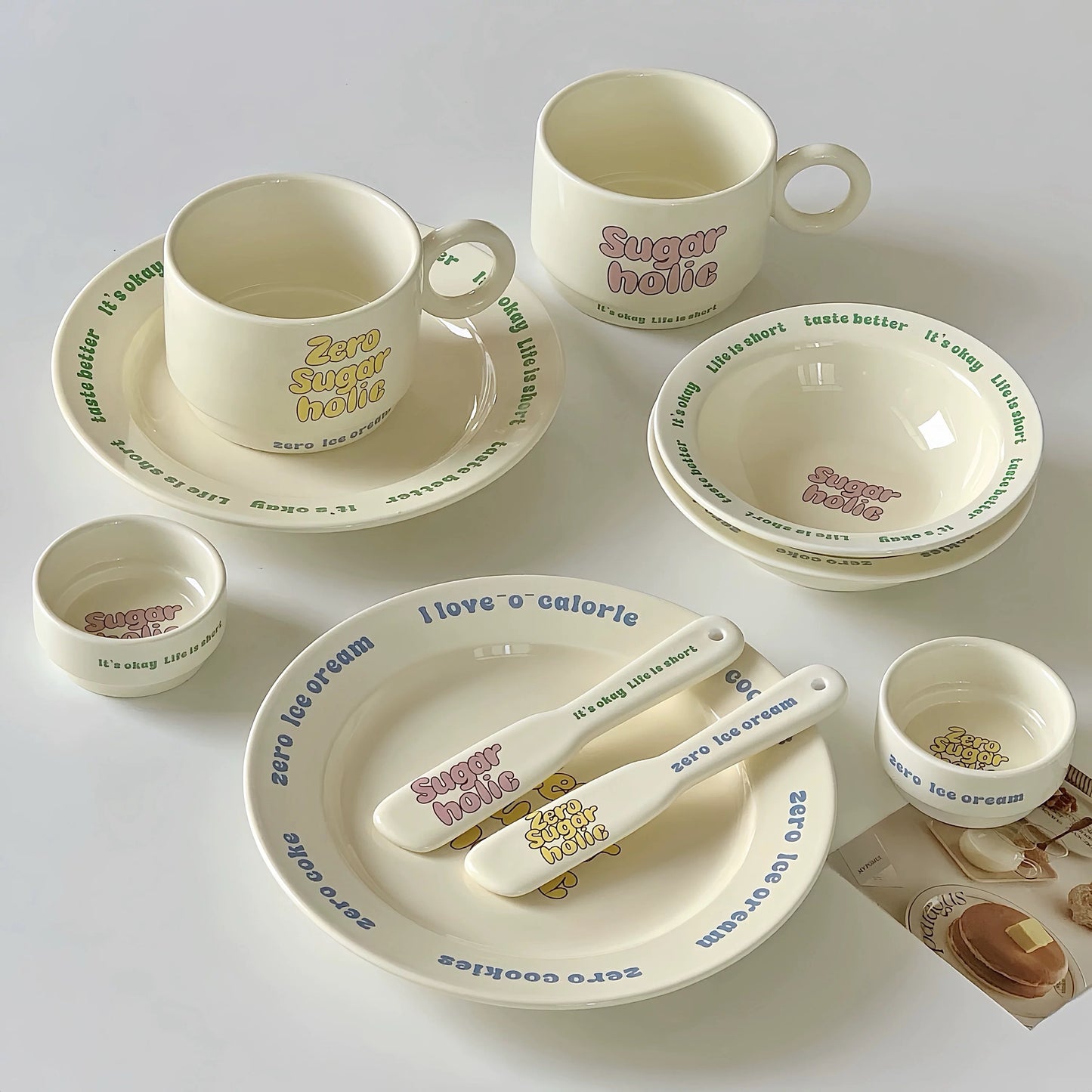 “Sugarholic” Ceramic Tableware – Retro Lettering Kitchen Set