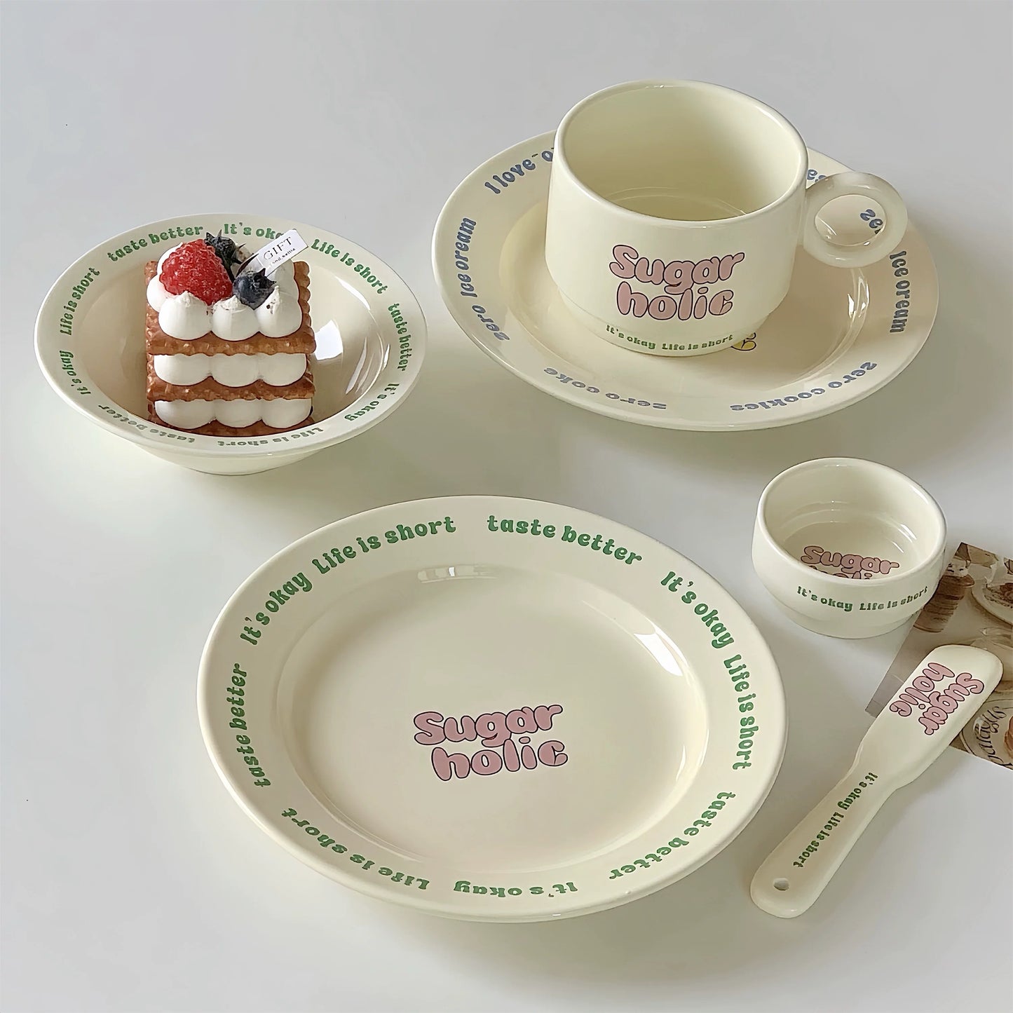 “Sugarholic” Ceramic Tableware – Retro Lettering Kitchen Set