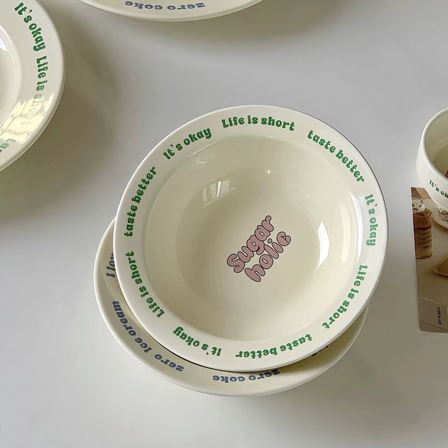 “Sugarholic” Ceramic Tableware – Retro Lettering Kitchen Set