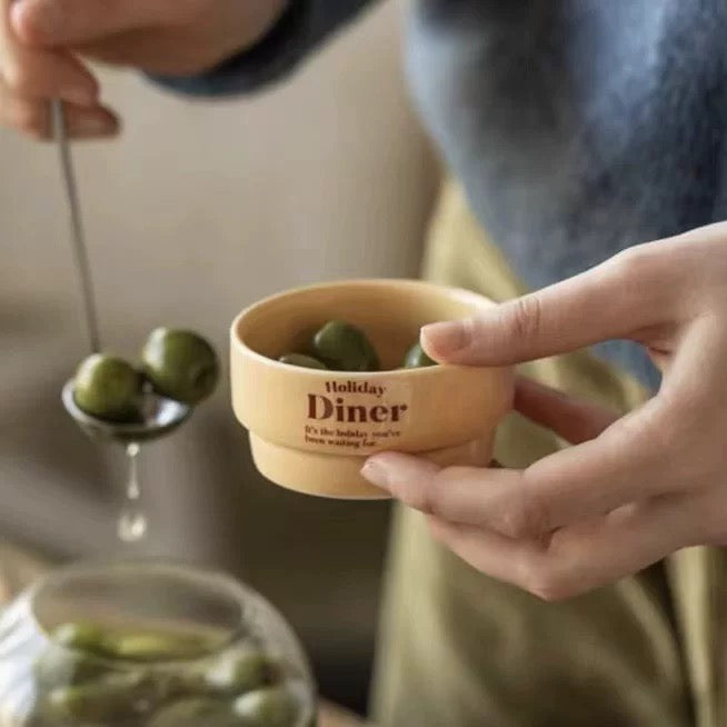 “Holiday Diner” Wooden Snack Bowl – Minimal Retro Design
