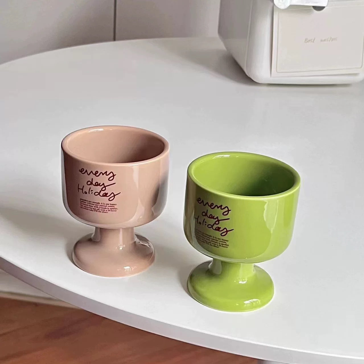 “Everyday Holiday” Pedestal Cups – Colorful Ceramic Goblets