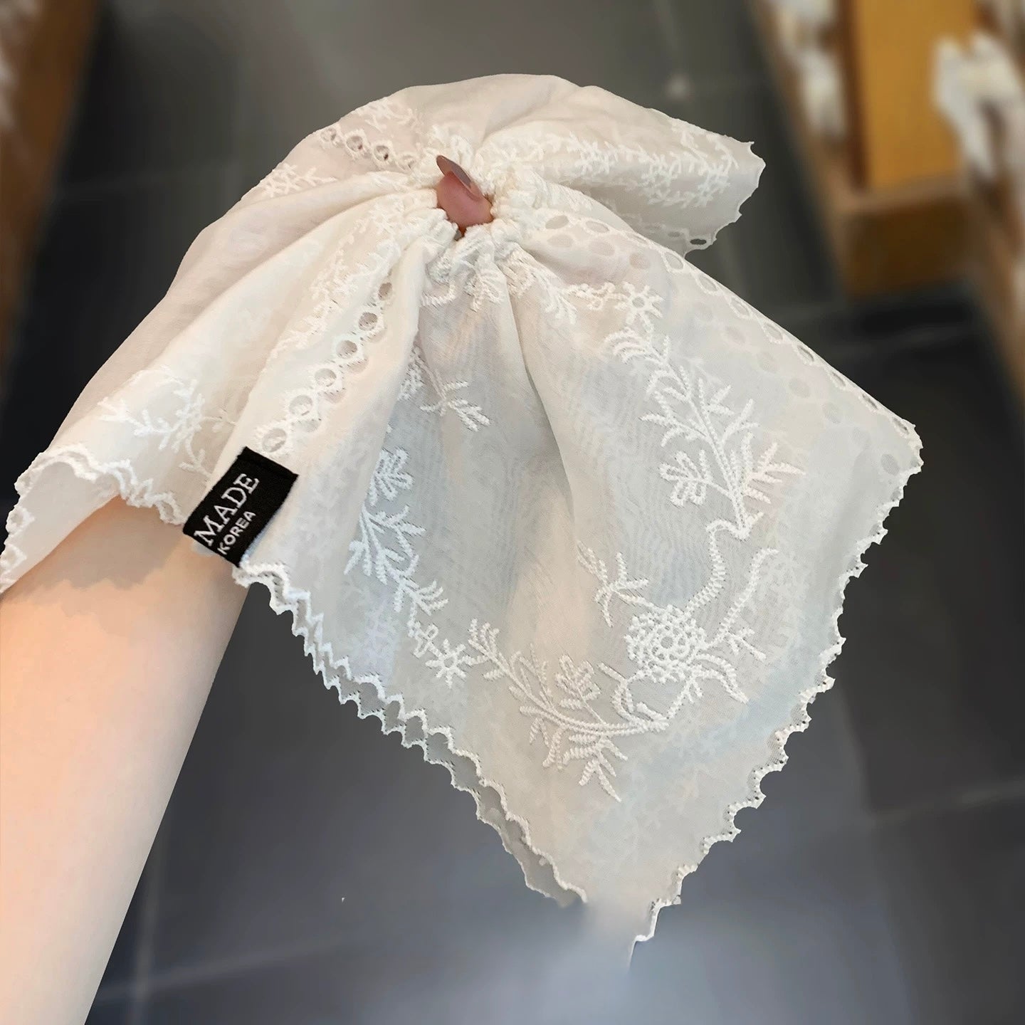 White Cotton Rectangle Detail Oversized Scrunchie