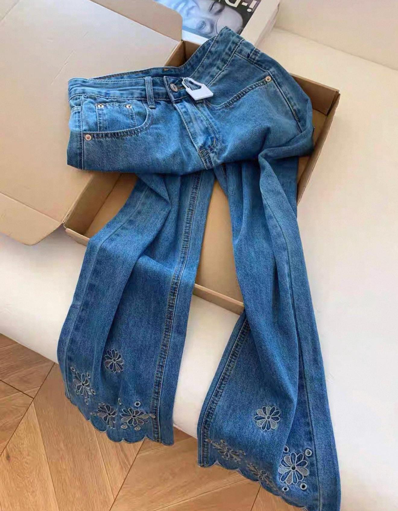 Embroidered Deep Blue Soft Denim Jeans