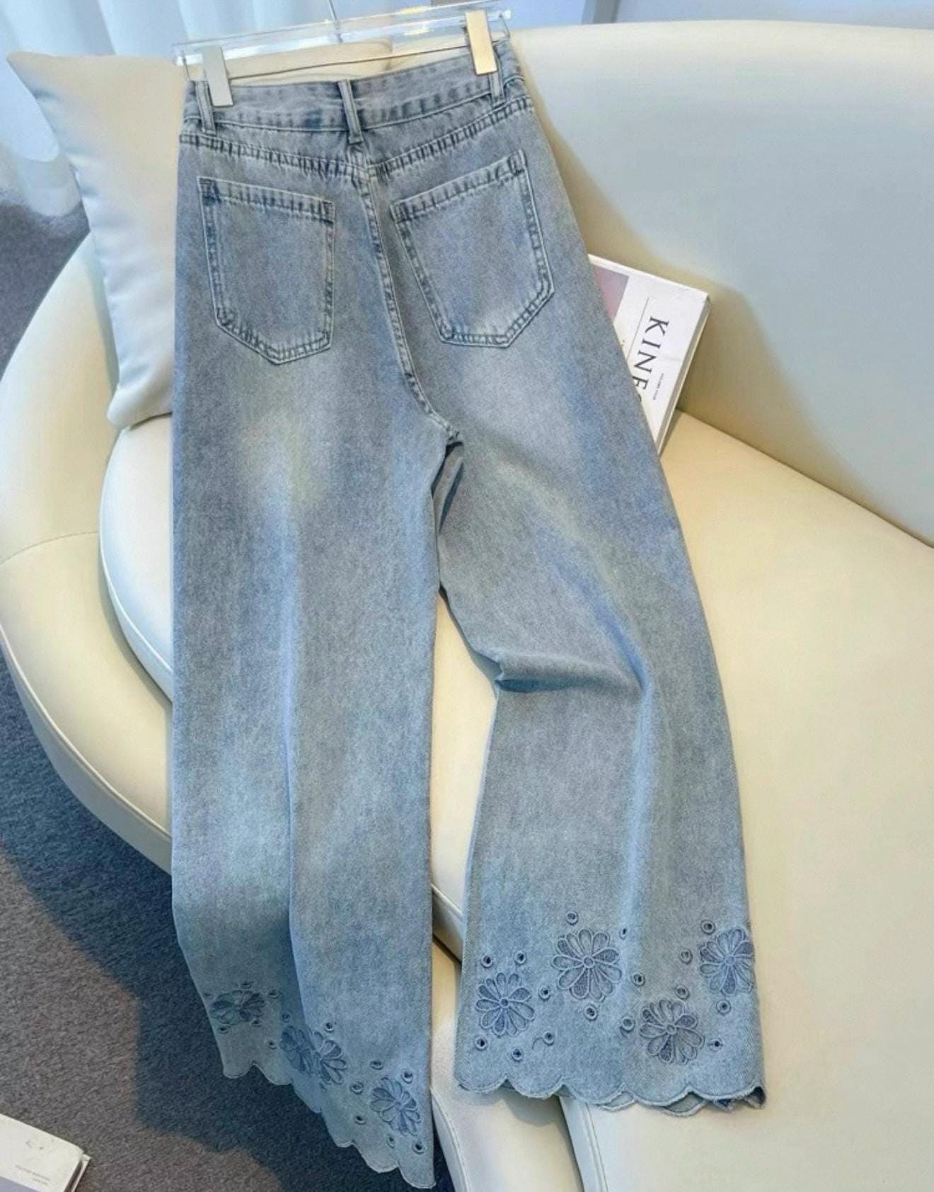 Embroidered Deep Blue Soft Denim Jeans