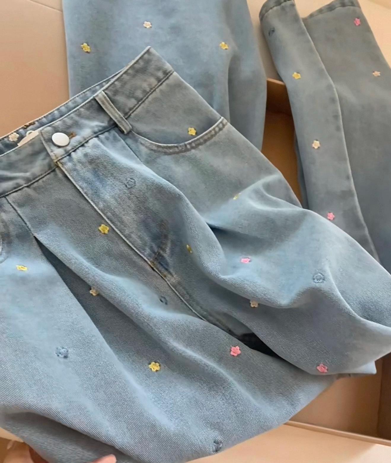 Polka Dot Embroidered Jeans