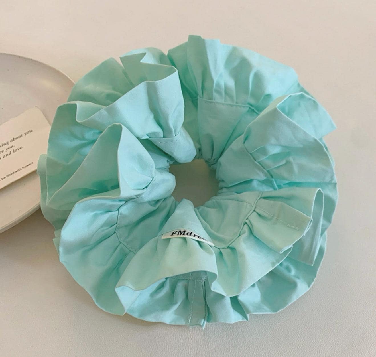 Oversized Aqua Green Ruffle Scrunchie