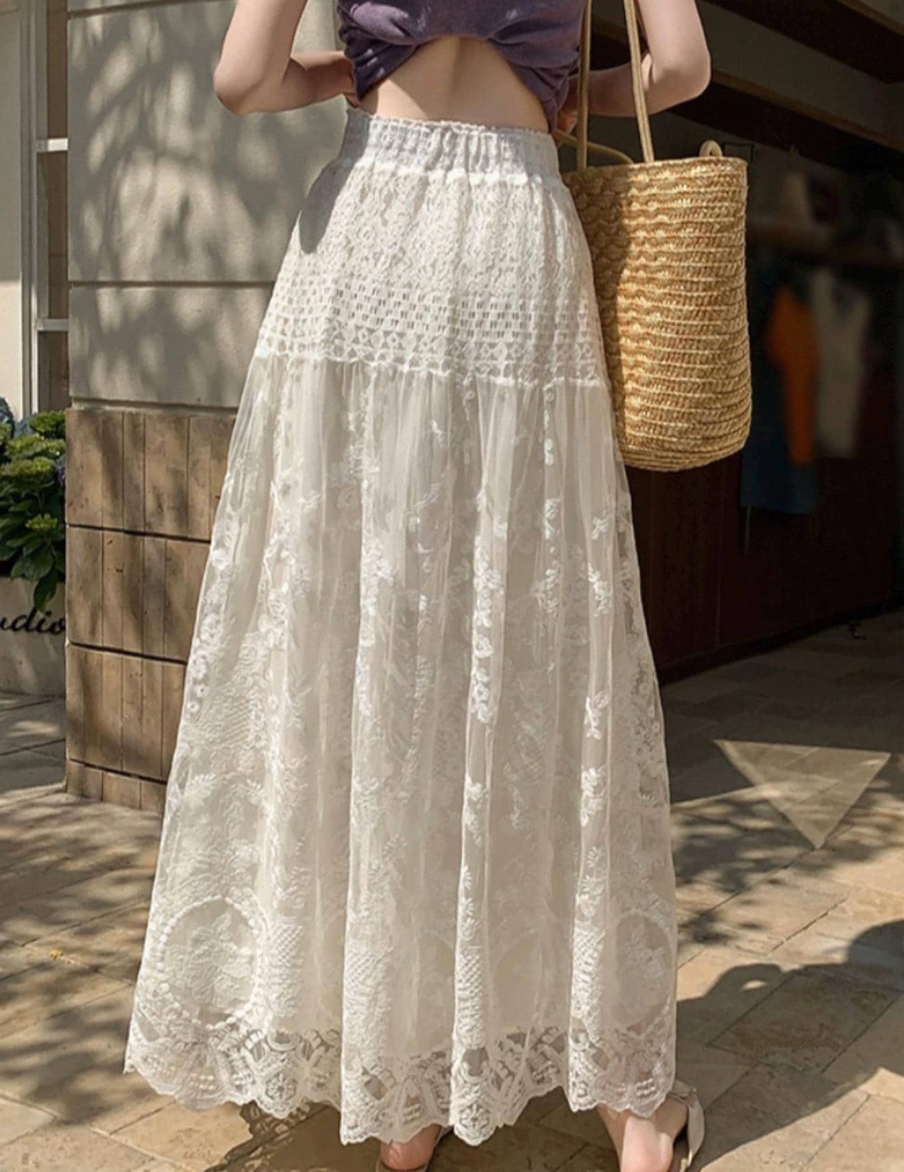 Boho White Lace Maxi Skirt