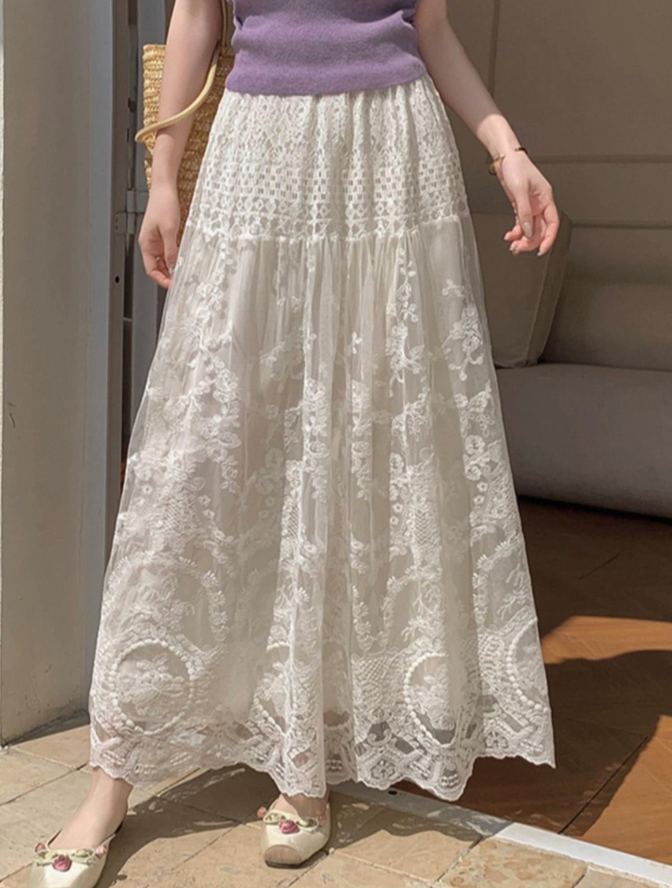 Boho White Lace Maxi Skirt
