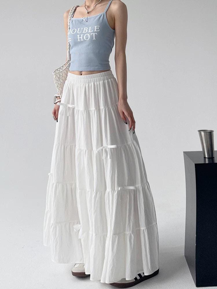 Tiered Maxi Skirt with Bows
