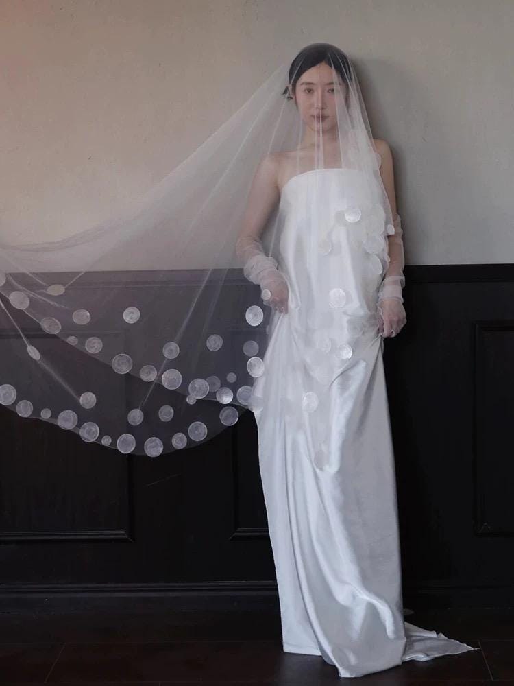 Large Sequine Dot Appliqué Chapel Veil