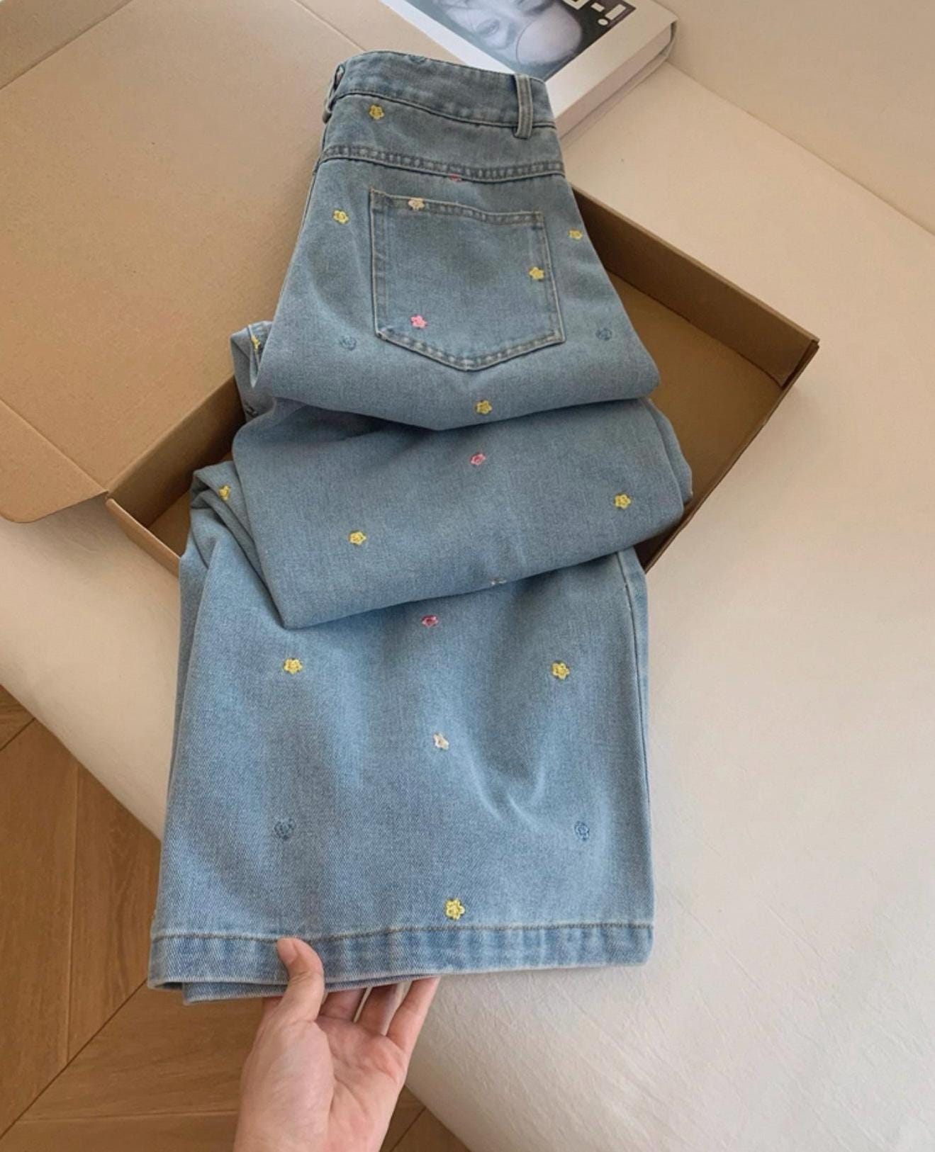 Polka Dot Embroidered Jeans