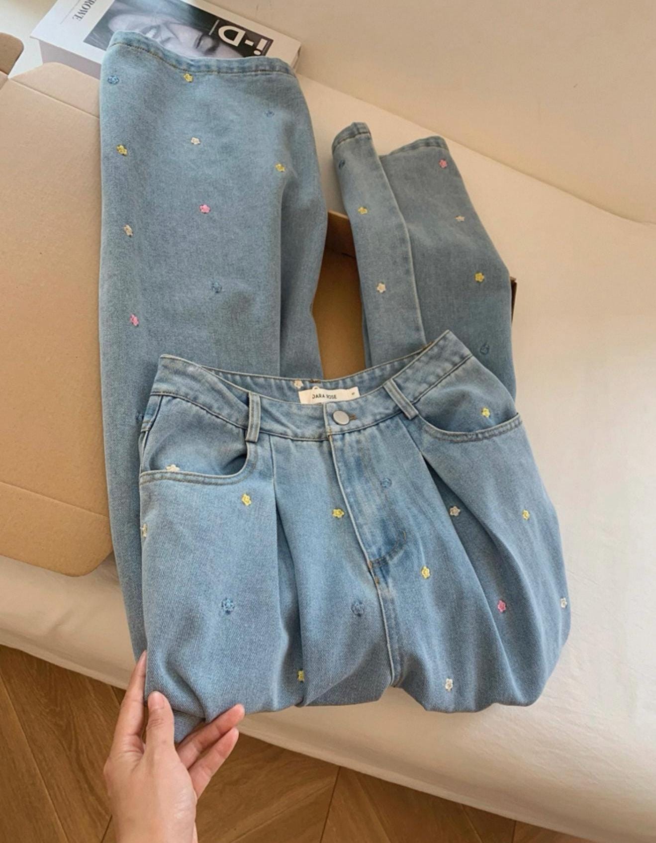 Polka Dot Embroidered Jeans