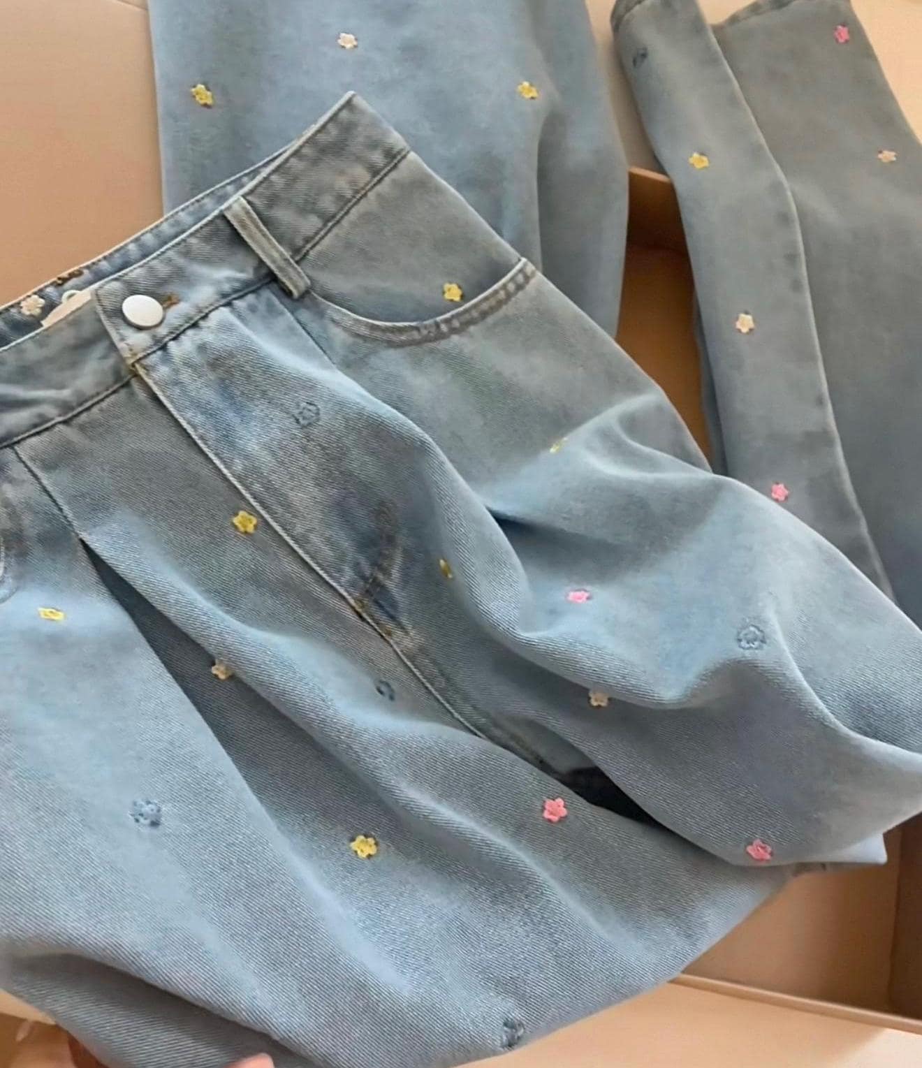 Polka Dot Embroidered Jeans