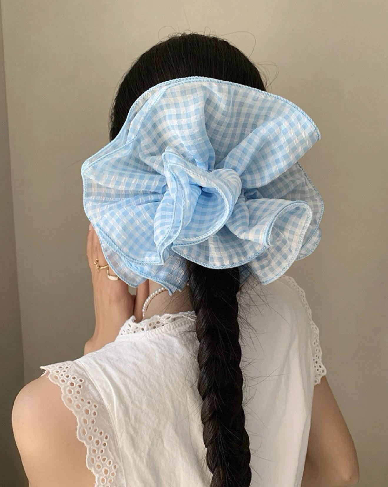 Blue Gingham Cloud Scrunchie
