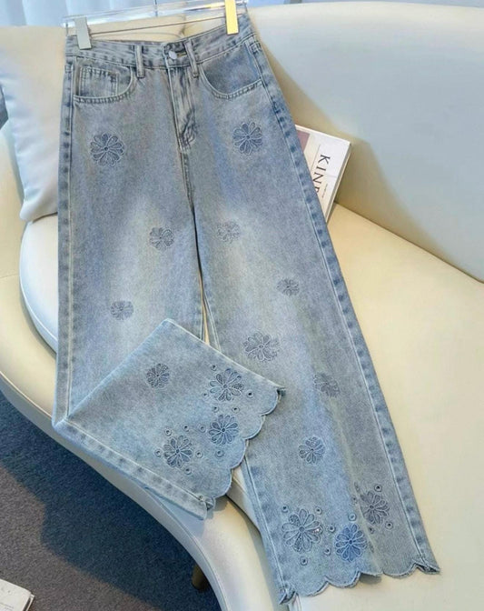 Embroidered Deep Blue Soft Denim Jeans