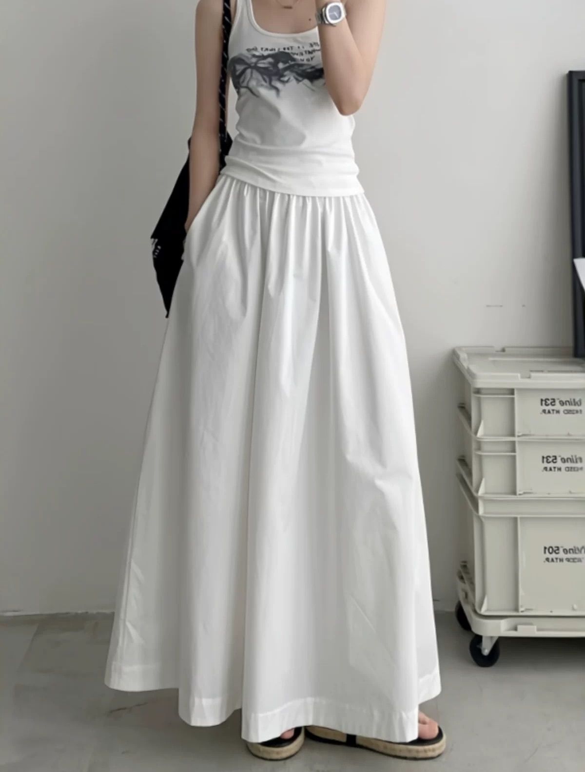 White Cotton A-Line Maxi Skirt