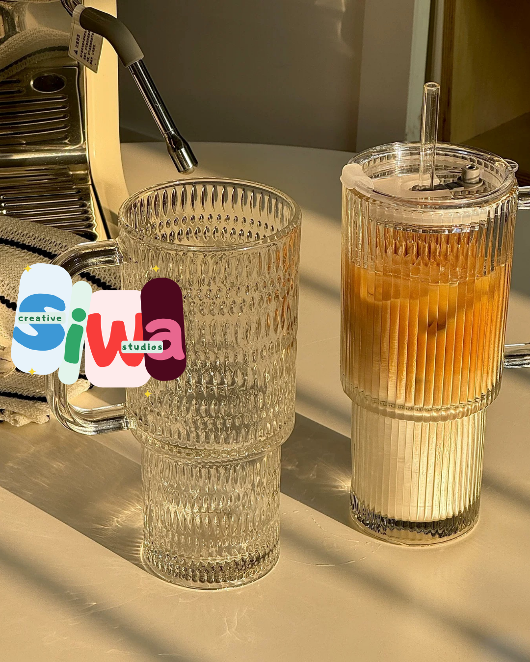 "Stanley" Style Textured Glass Mug with Straw & Lid - Hot and Cold Beverages