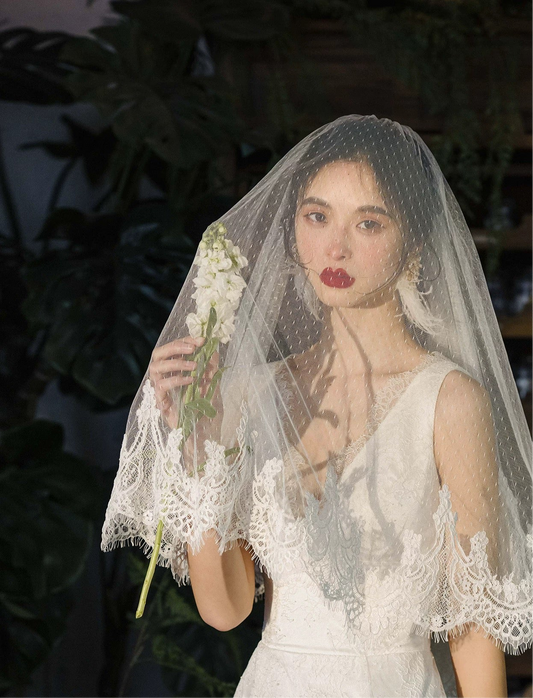 Short Polka Dot Lace Bridal Veil