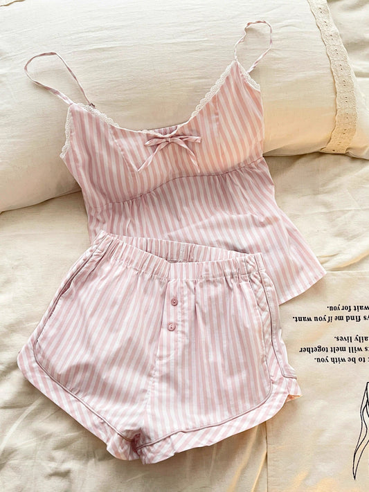 Pink Striped Camisole & Shorts Sleepwear Set