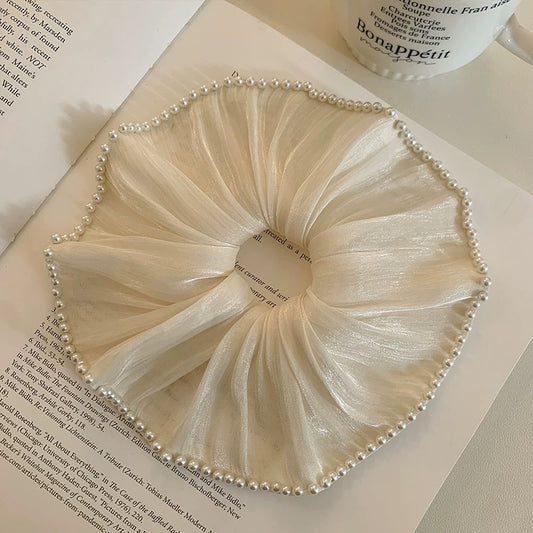 Pearl-Trimmed Organza Scrunchie