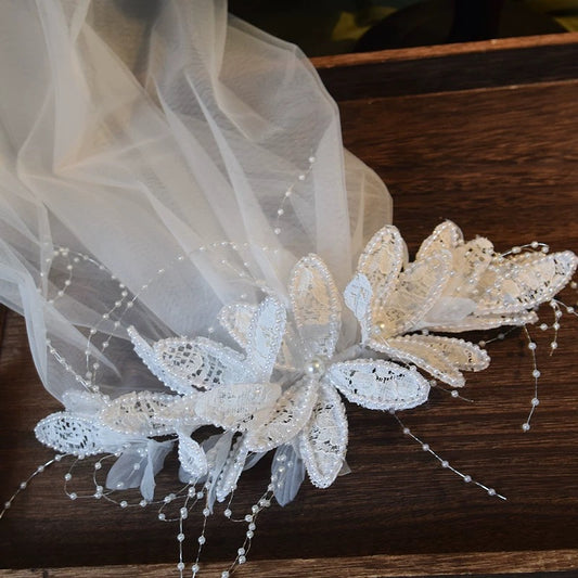 Floral Appliqué Ponytail Veil