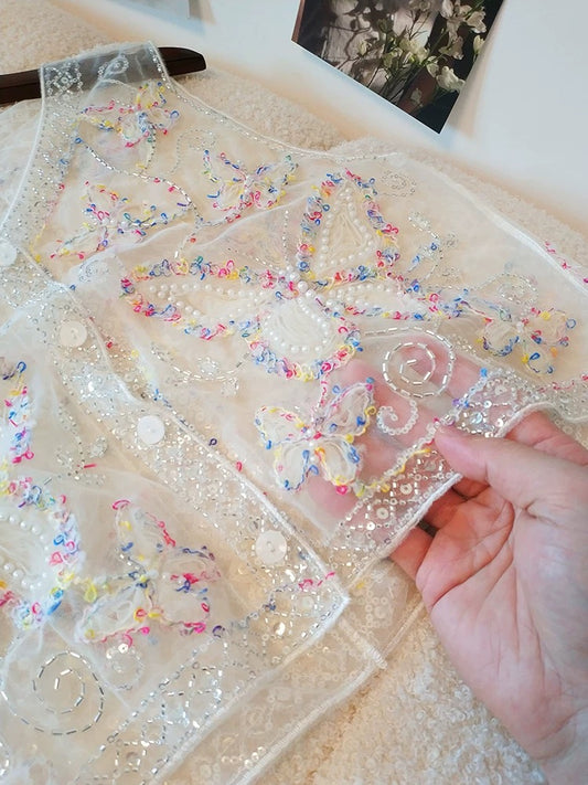 Sheer Embroidered Butterfly Vest