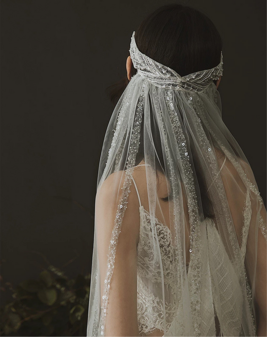Bohemian Headband Veil with Sequinned Tulle