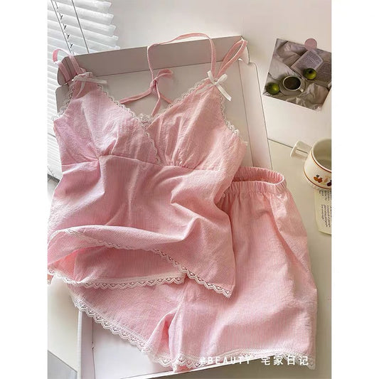 Pink Lace Trim Cami Pyjama Set