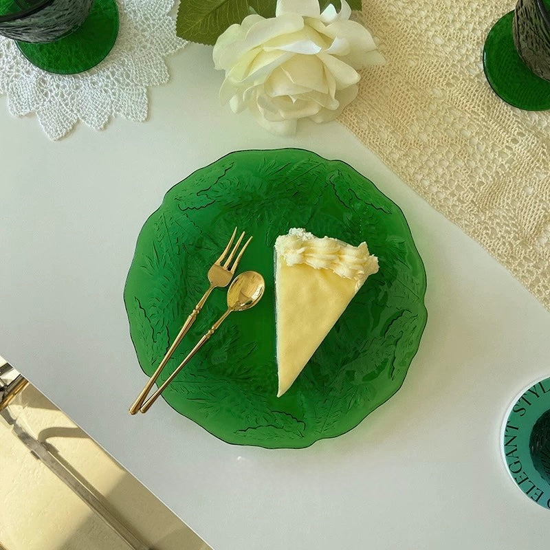 Emerald Fern Pressed Glass Serving Plates (Sets)