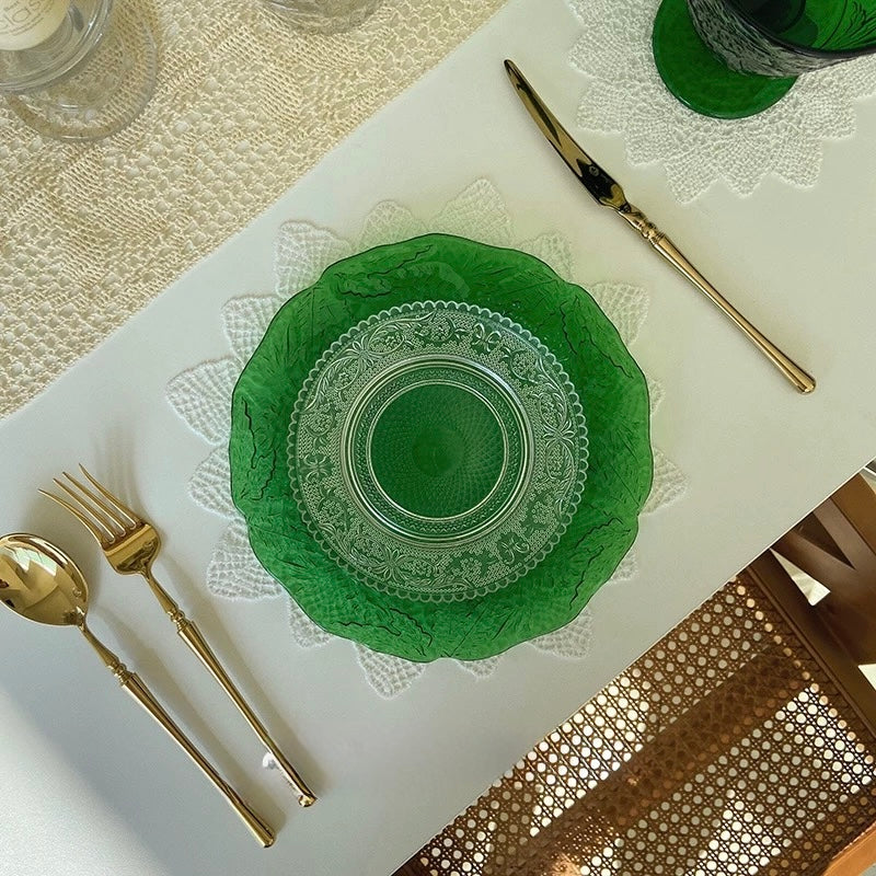 Emerald Fern Pressed Glass Serving Plates (Sets)