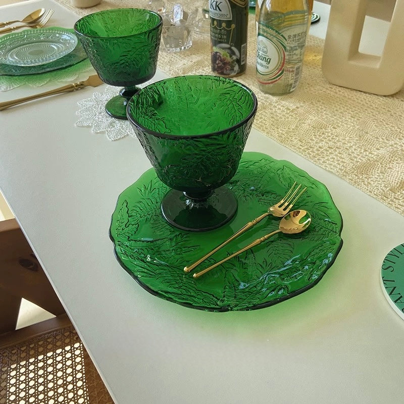 Emerald Fern Pressed Glass Serving Plates (Sets)