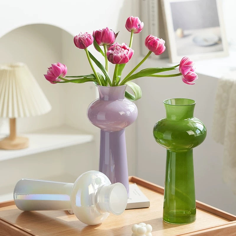 Pastel Art Glass Vase Collection — Modern Iridescent Pink, Green & Lilac Home Decor