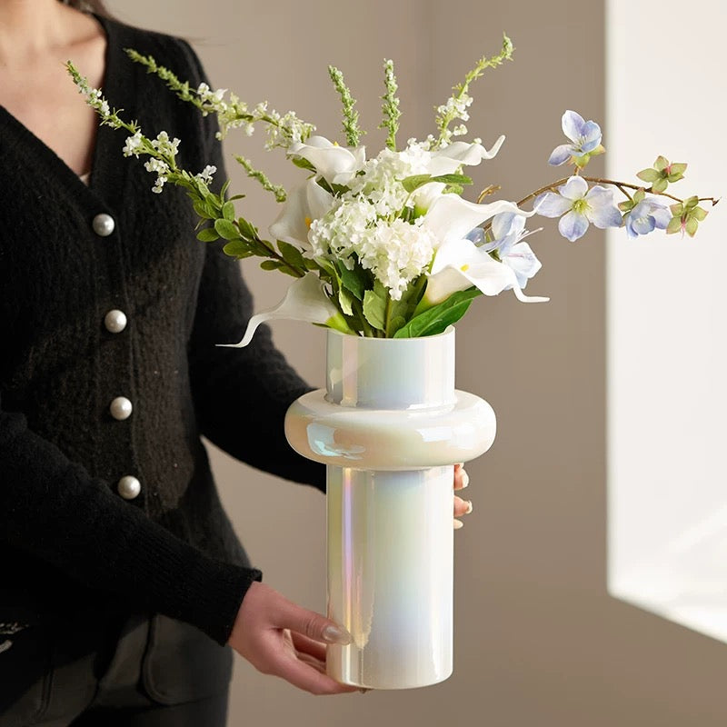 Pastel Art Glass Vase Collection — Modern Iridescent Pink, Green & Lilac Home Decor