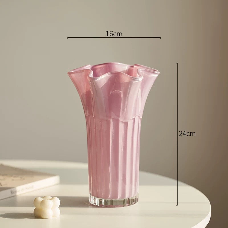 Pastel Art Glass Vase Collection — Modern Iridescent Pink, Green & Lilac Home Decor