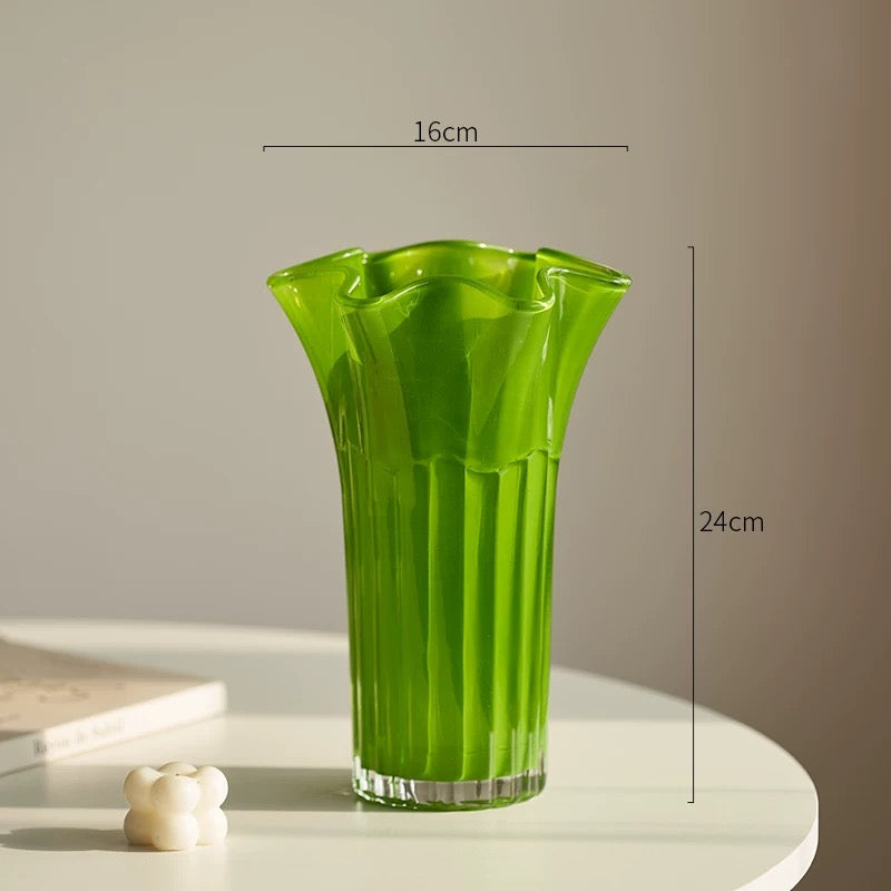 Pastel Art Glass Vase Collection — Modern Iridescent Pink, Green & Lilac Home Decor