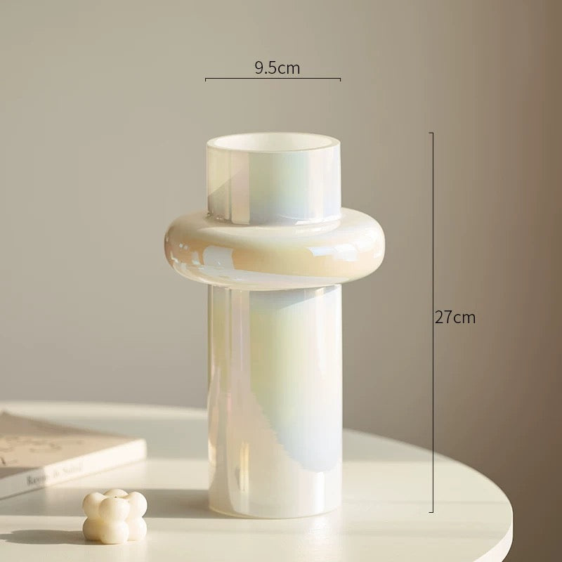 Pastel Art Glass Vase Collection — Modern Iridescent Pink, Green & Lilac Home Decor