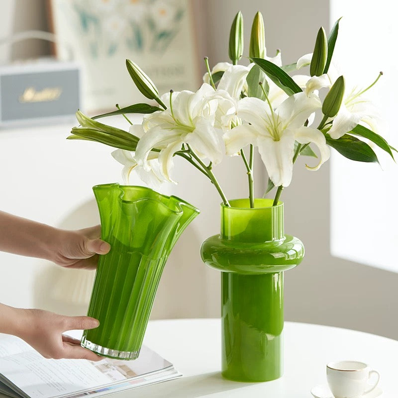 Pastel Art Glass Vase Collection — Modern Iridescent Pink, Green & Lilac Home Decor