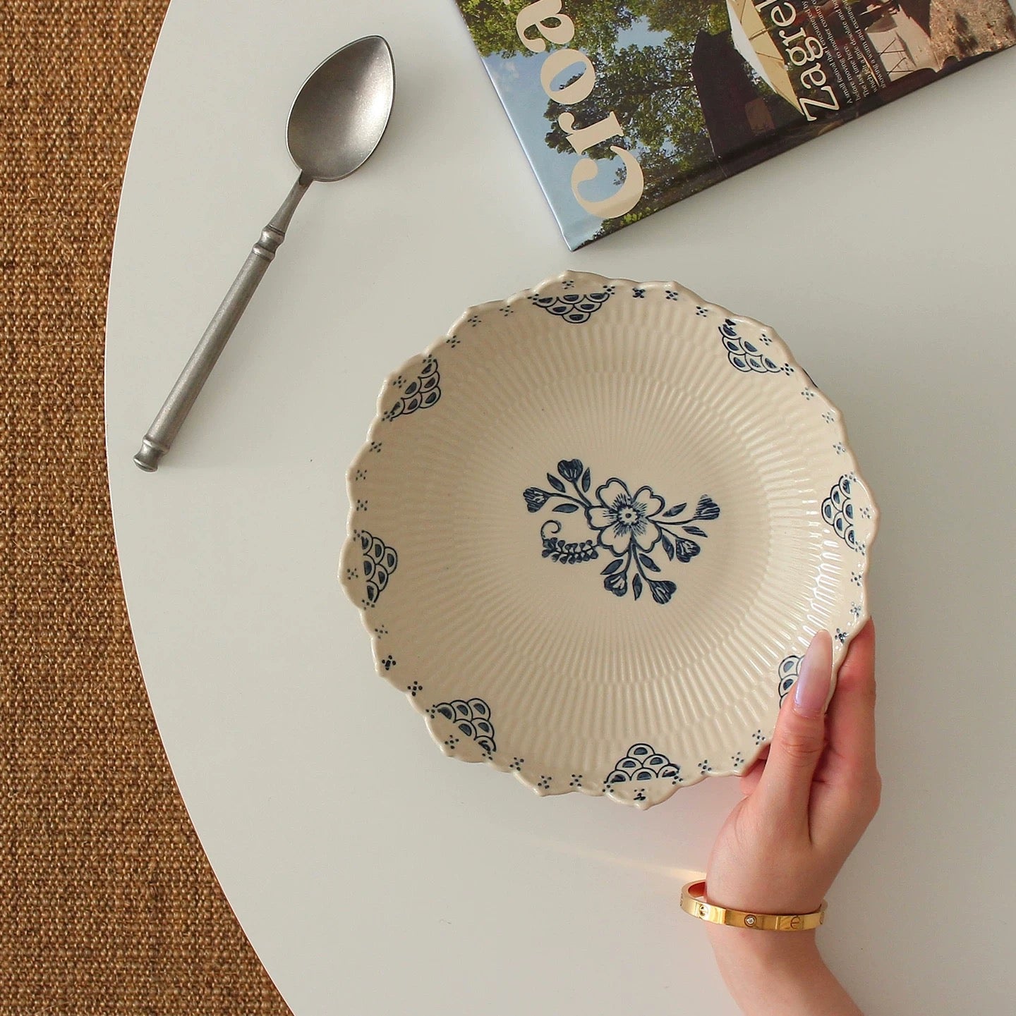Vintage Blue Floral Rimmed Bowl