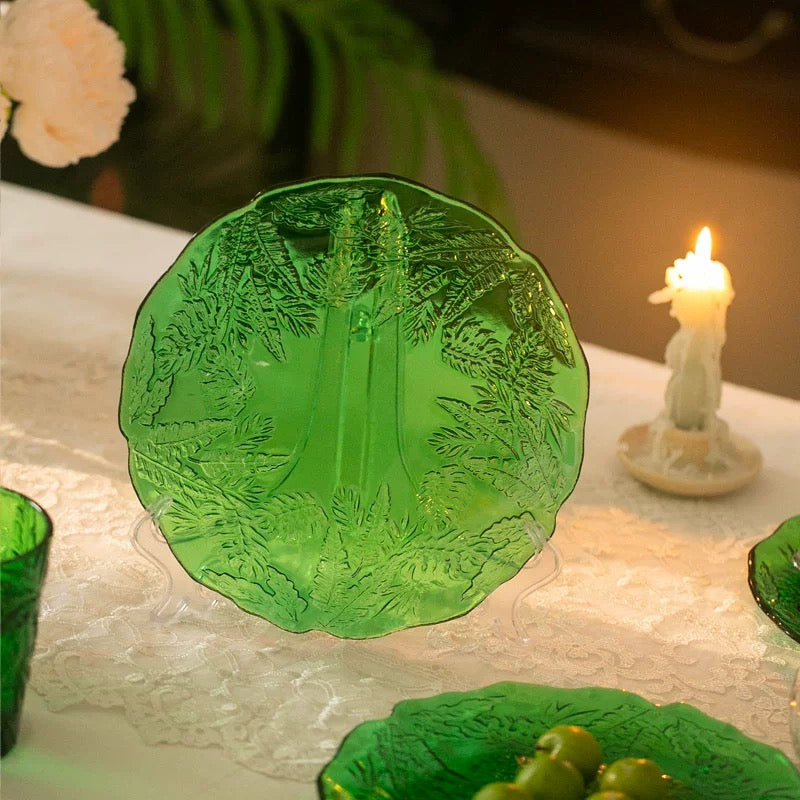 Emerald Fern Pressed Glass Serving Plates (Sets)