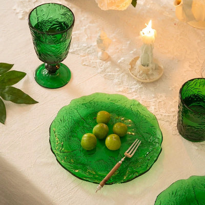 Emerald Fern Pressed Glass Serving Plates (Sets)