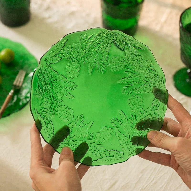 Emerald Fern Pressed Glass Serving Plates (Sets)