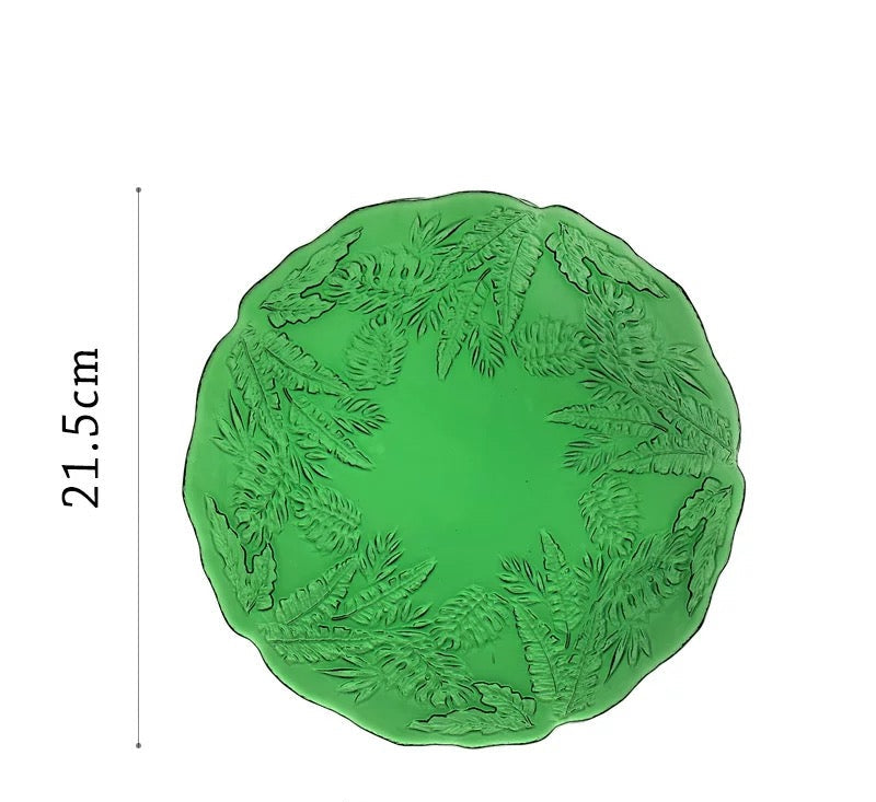 Emerald Fern Pressed Glass Serving Plates (Sets)