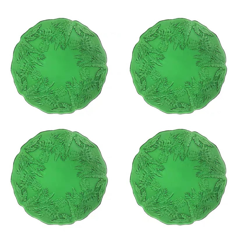 Emerald Fern Pressed Glass Serving Plates (Sets)