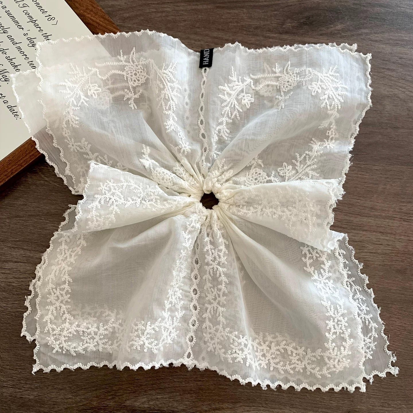 White Cotton Rectangle Detail Oversized Scrunchie