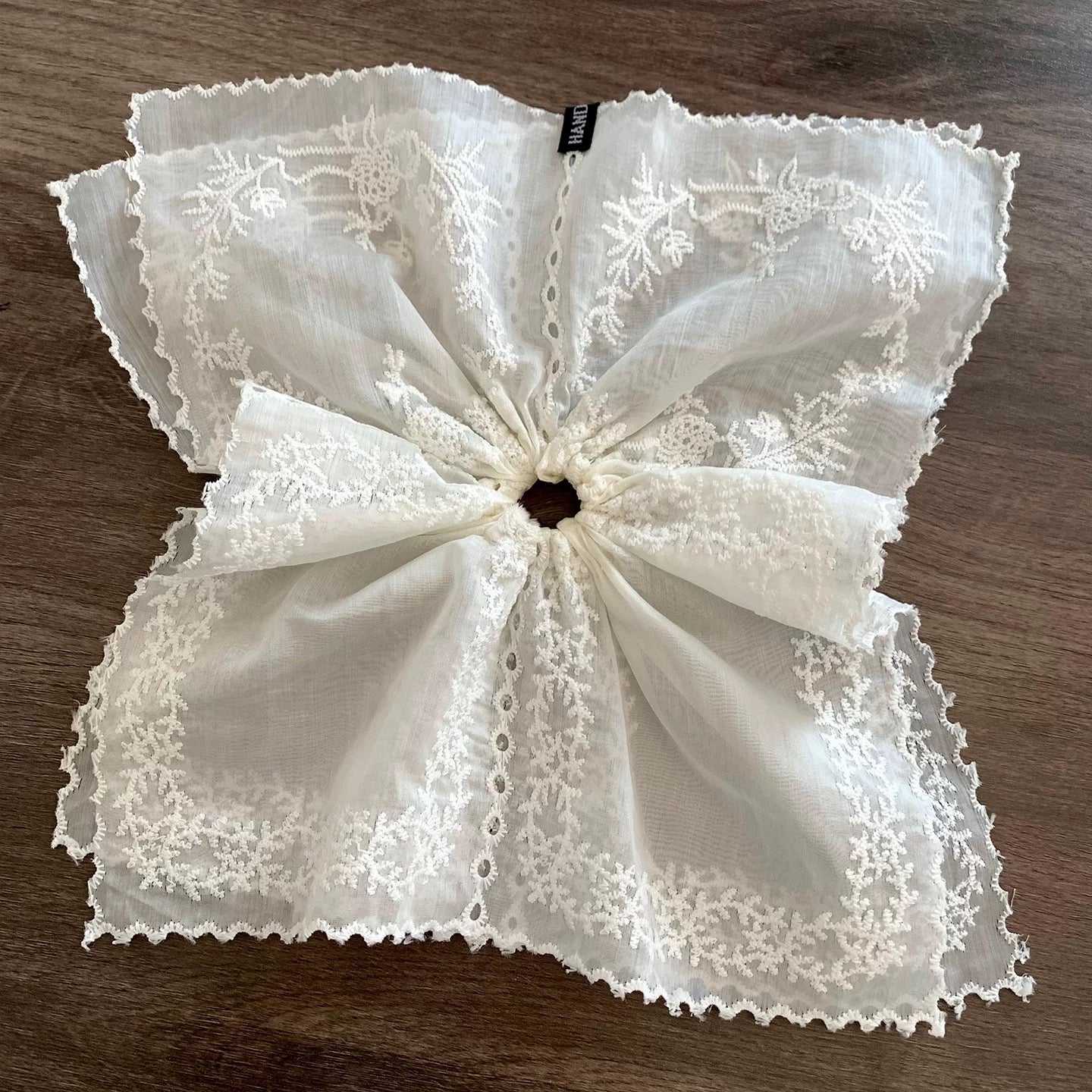 White Cotton Rectangle Detail Oversized Scrunchie
