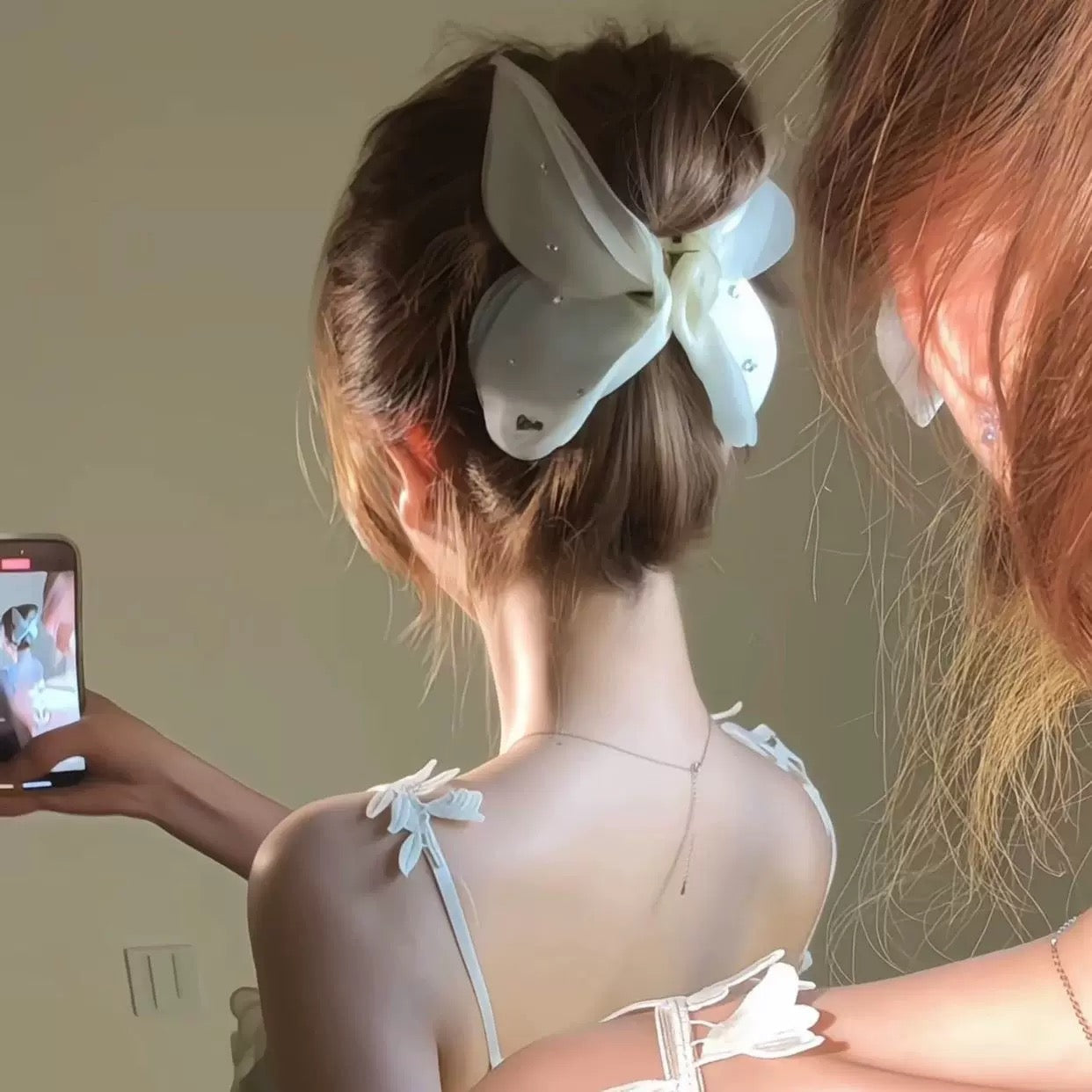 White Satin Pearl Detailed Hair Clip