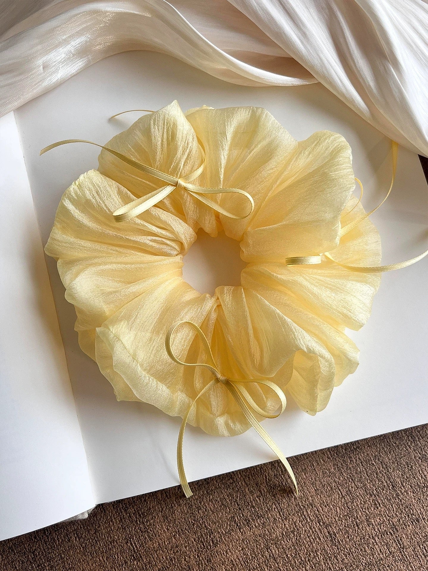 Yellow Silk Bow Detail Oversized Scrunchie