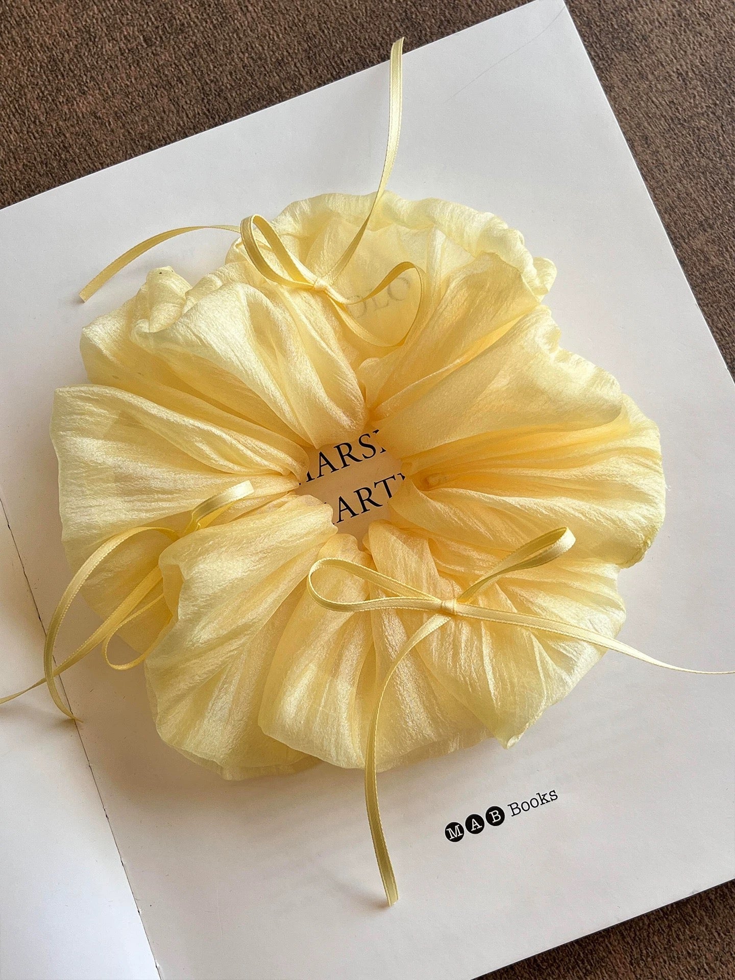 Yellow Silk Bow Detail Oversized Scrunchie